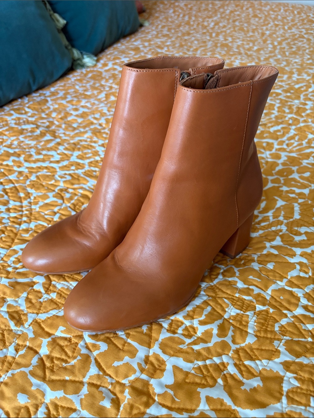 ABLE Women's Tan Leather Ankle Boots - Classic Block Heel